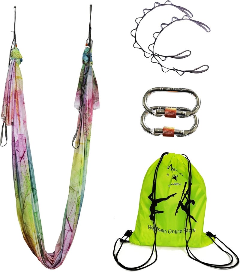 wellsem Aerial Yoga Hammock Aerial Pilates Silk Yoga Swing Set Inversion Equipment include daisy Chain, Pose Guide 5.5 yards - Image 1